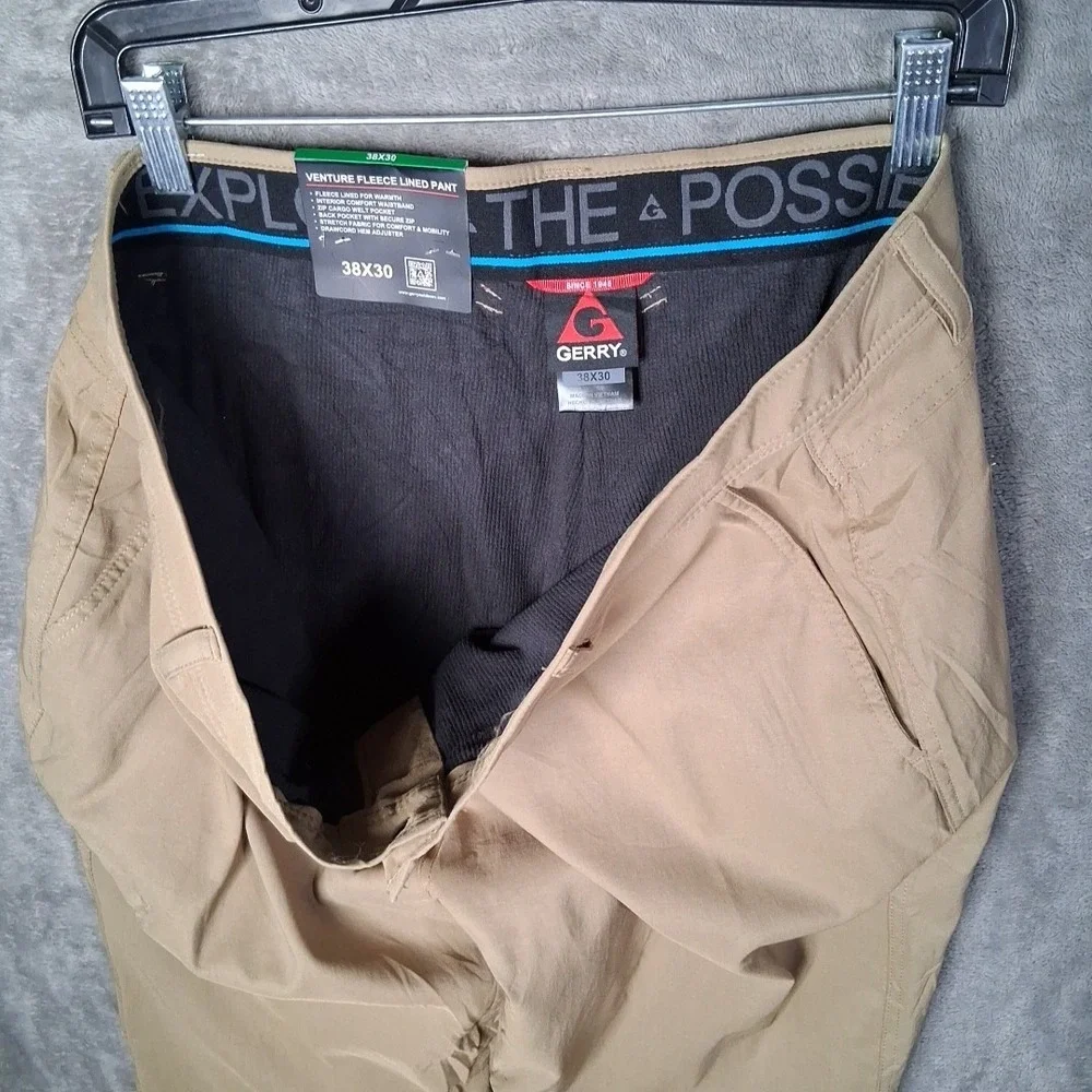 Gerry Venture Fleece‎ Lined Stretch Comfort Pants Mens Size 38x30 Khaki Beige